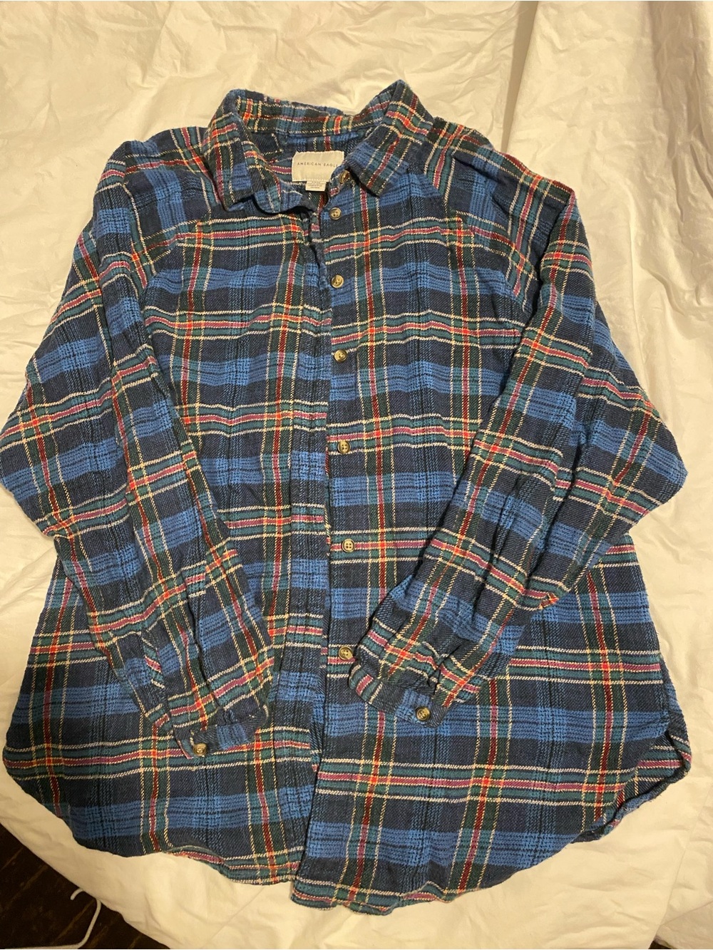 American Eagle Outfitters Blue Plaid Button-Down Shirt